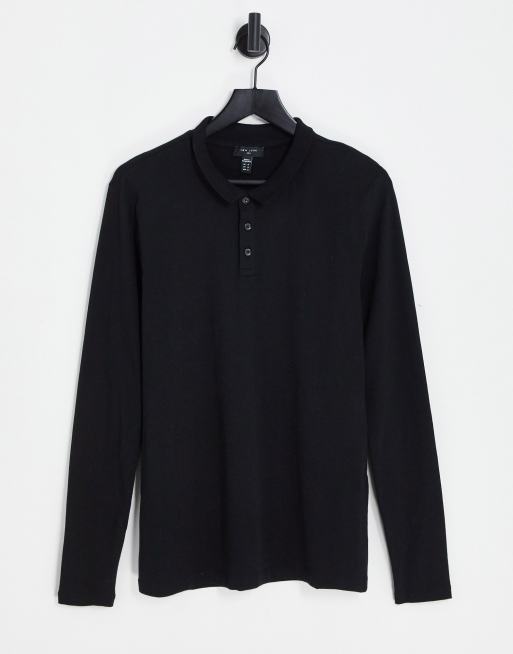 New Look Long Sleeve Polo Shirt In Black | ASOS