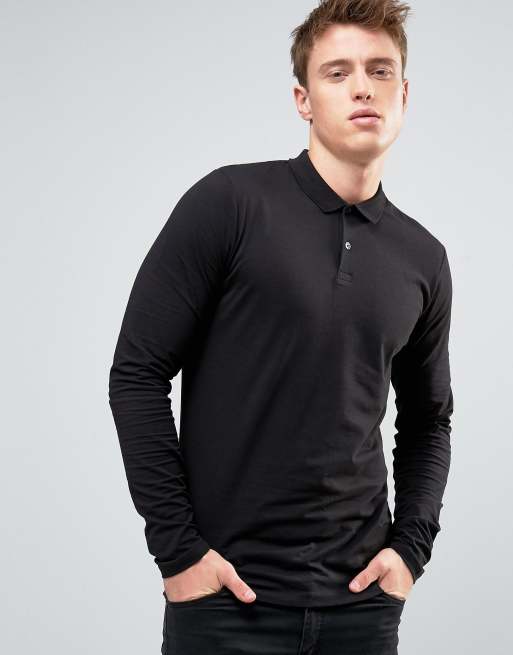 Plain black long store sleeve polo shirt