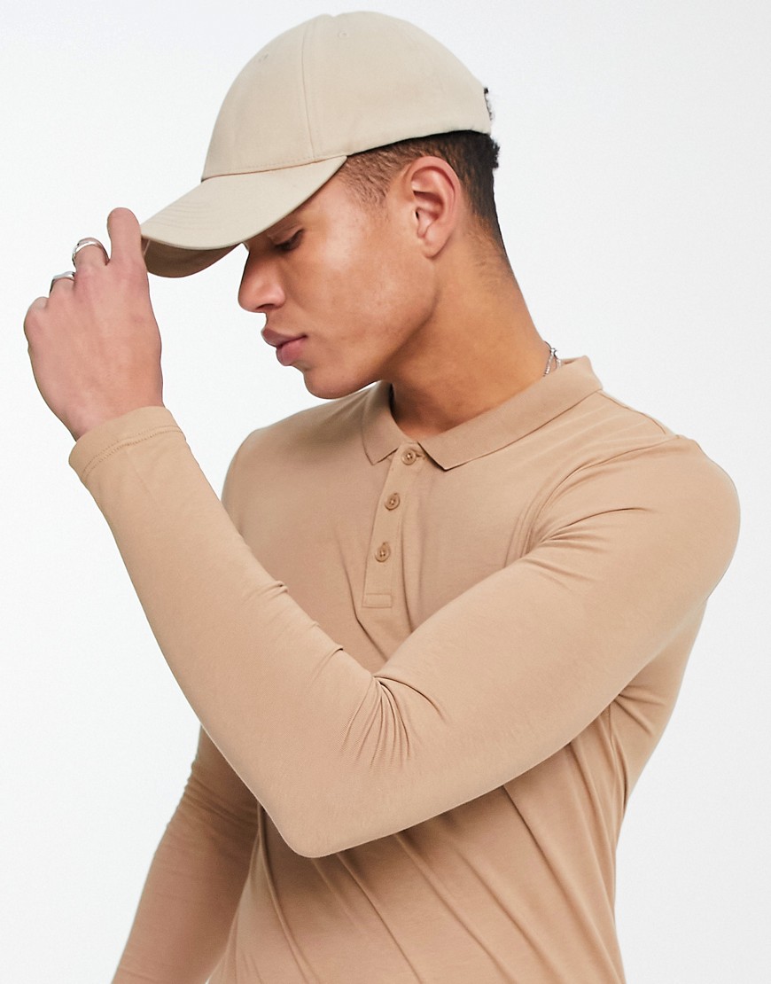 New Look Long Sleeve Polo Shirt In Camel-neutral