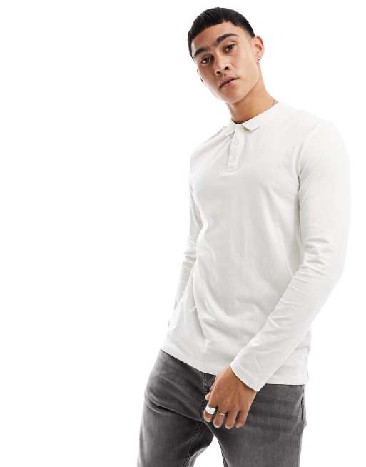 New Look long sleeve polo shirt in white