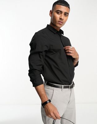 New Look long sleeve poplin shirt in black - ASOS Price Checker