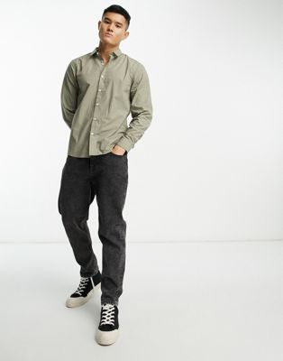 New Look long sleeve poplin shirt in light khaki - ASOS Price Checker