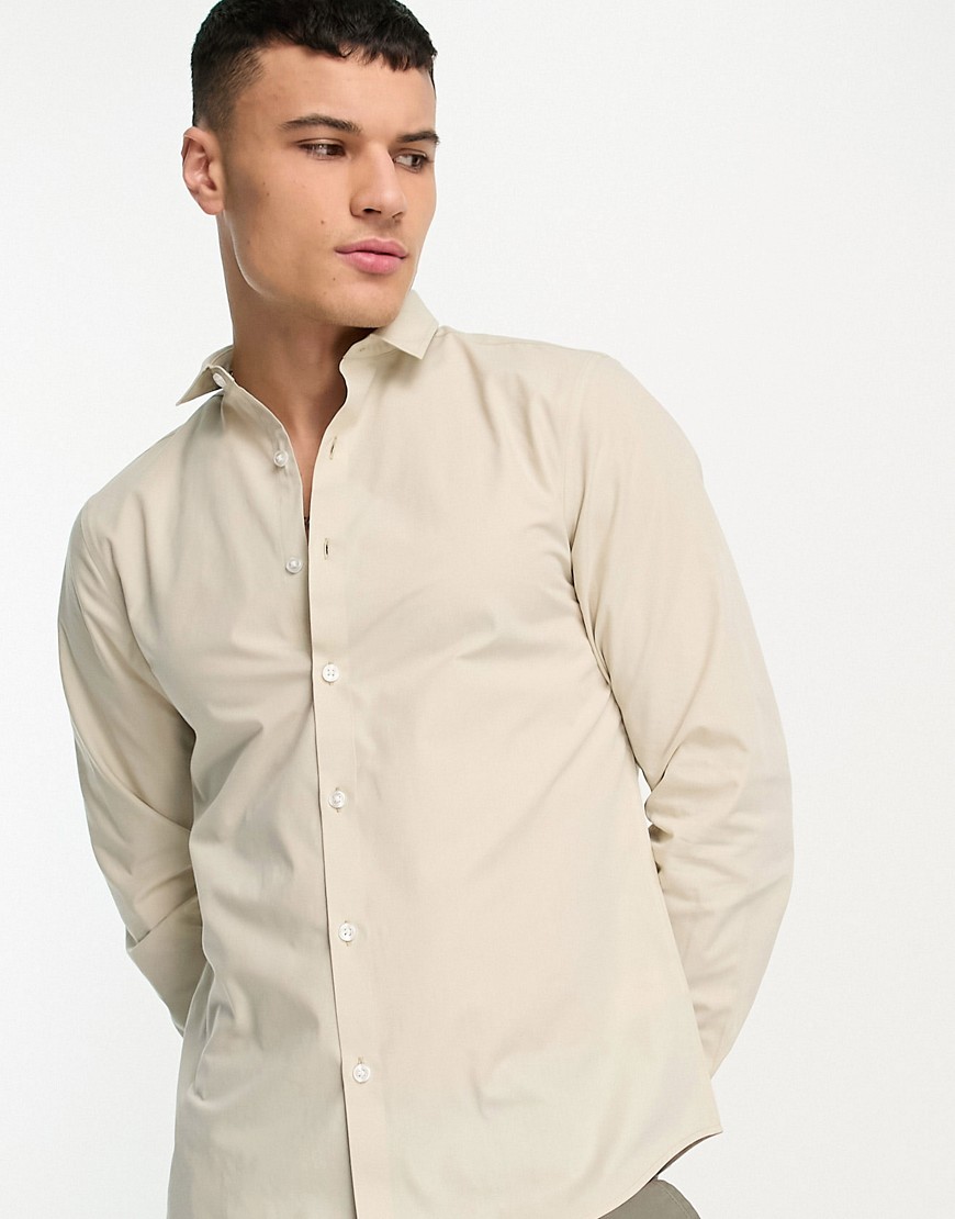 New Look long sleeve poplin shirt in oatmeal-Neutral