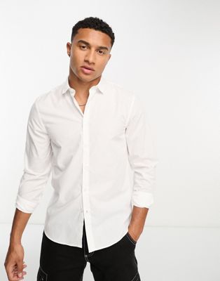 New Look long sleeve poplin shirt in white - ASOS Price Checker