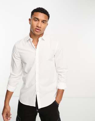 New Look Long Sleeve Poplin Shirt In White