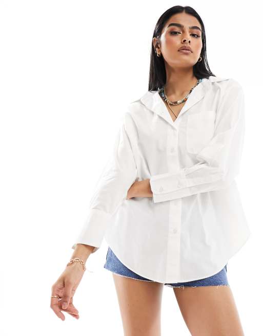 New Look long sleeve poplin shirt in white | ASOS