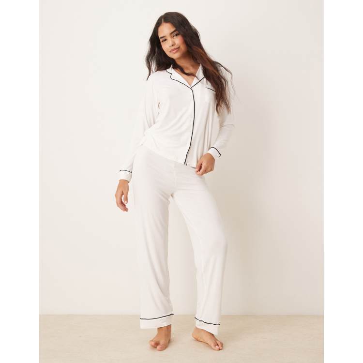 New Look long sleeve pyjama set in off white ASOS