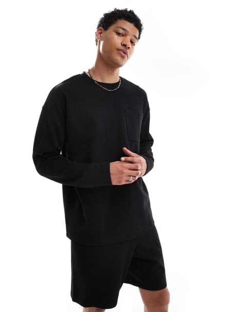 New Look long sleeve rib t-shirt co-ord black