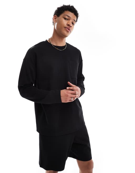 New Look long sleeve rib t-shirt in black (part of a set)