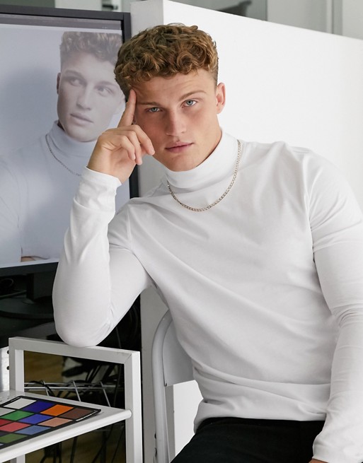 New Look long sleeve roll neck t-shirt in white