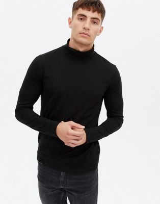 New Look long sleeve roll neck t-shirt in black