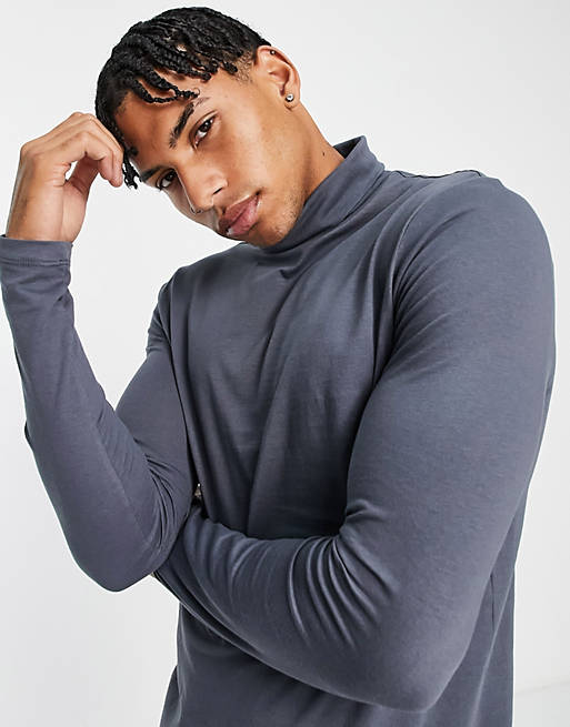 New Look long sleeve roll neck t-shirt in blue