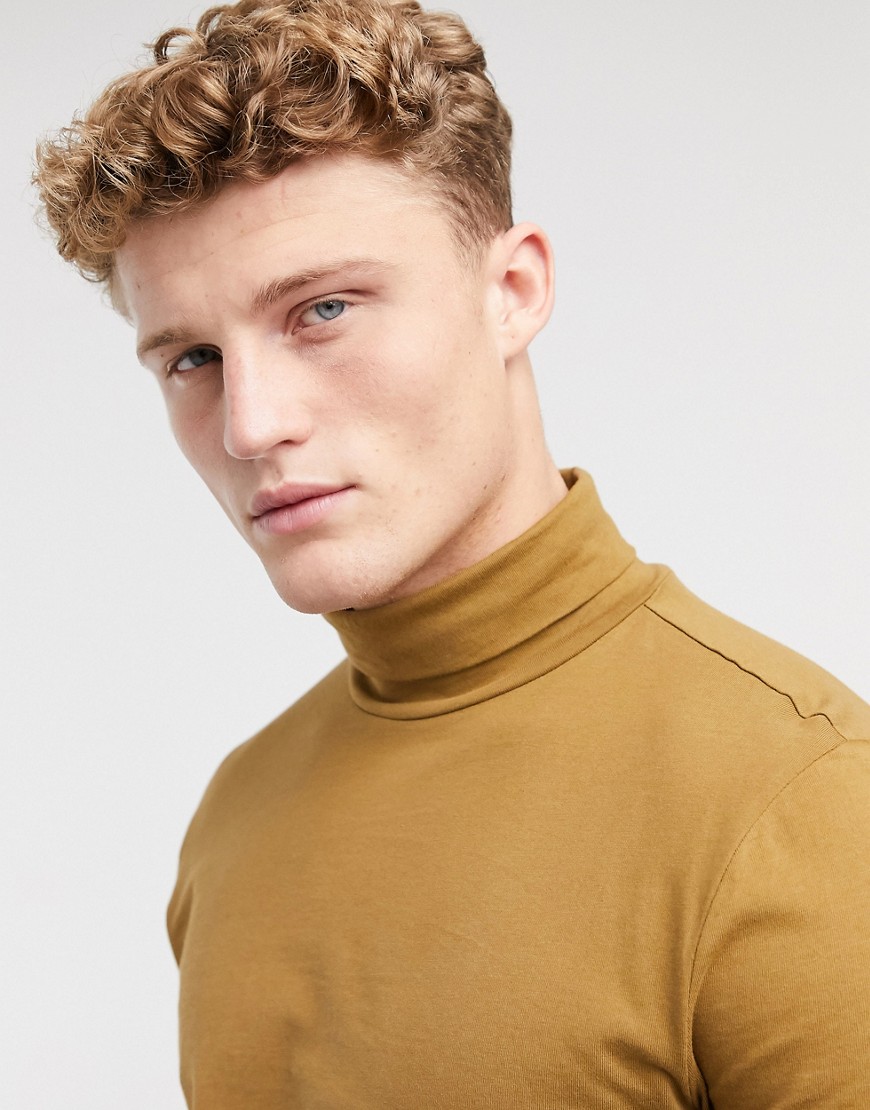New Look long sleeve roll neck t-shirt in tan-Neutral