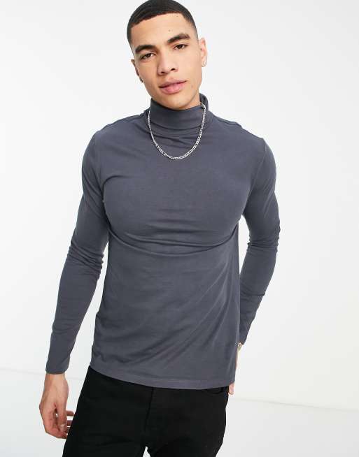 New Look long sleeve roll neck top in dark grey | ASOS