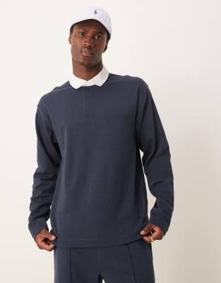 New Look New Look long sleeve rugby polo shirt co-ord in navy