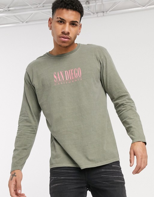 New Look long sleeve San Diego t-shirt in green