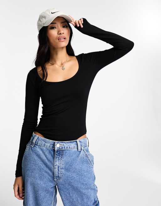 New Look long sleeve scoop body in black | ASOS