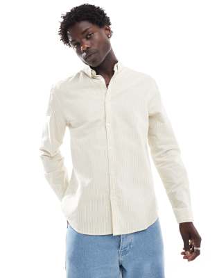 New Look long sleeve shirt in stone and white stripe-Neutral