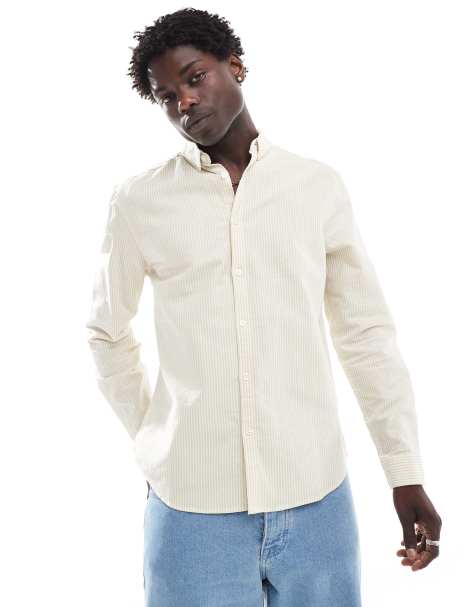 New Look long sleeve shirt in stone and white stripe - view 1