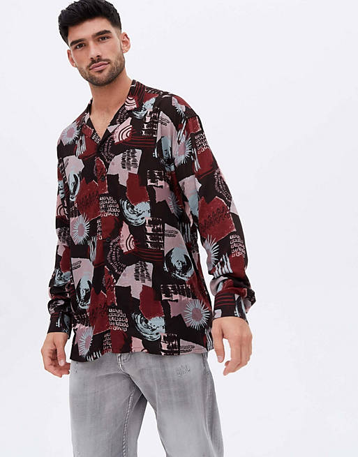  New Look long sleeve shirt with abstract print in black 