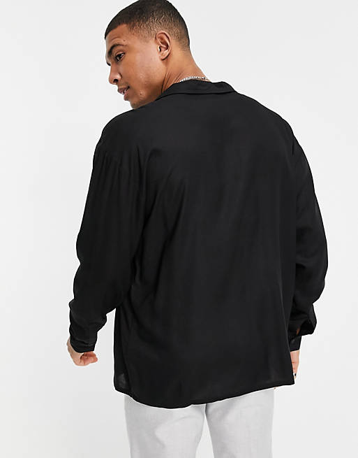 Shirts New Look long sleeve shirt with revere collar in black 