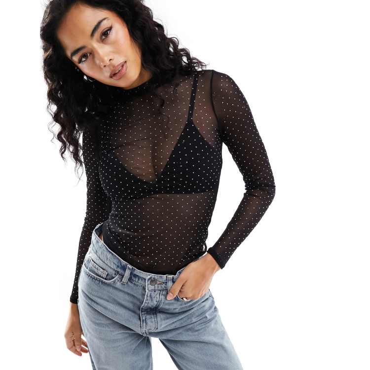 Black Mesh Long Sleeve Bodysuit | New Look