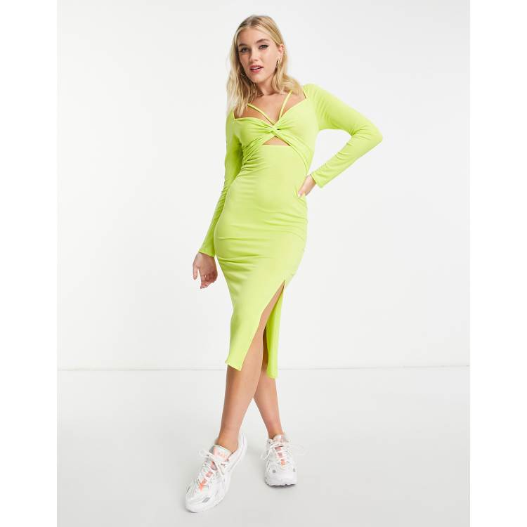 New Look long sleeve strappy cut out bodycon midi dress with side