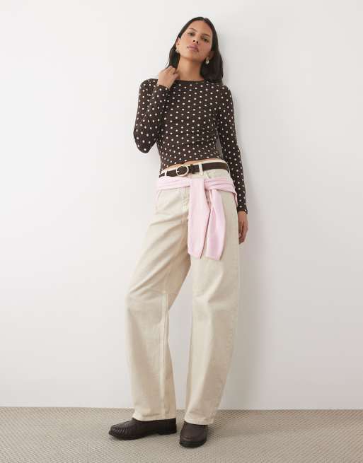 New Look long sleeve top co-ord in brown polka dot, 2 of 4