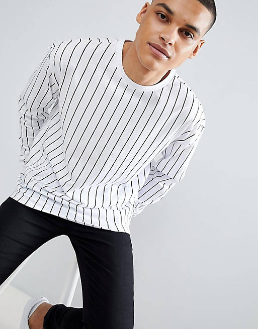 New Look Long Sleeve Top With Vertical Stripe In White