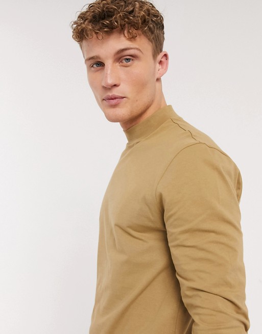 New Look long sleeve turtle neck t-shirt in tan