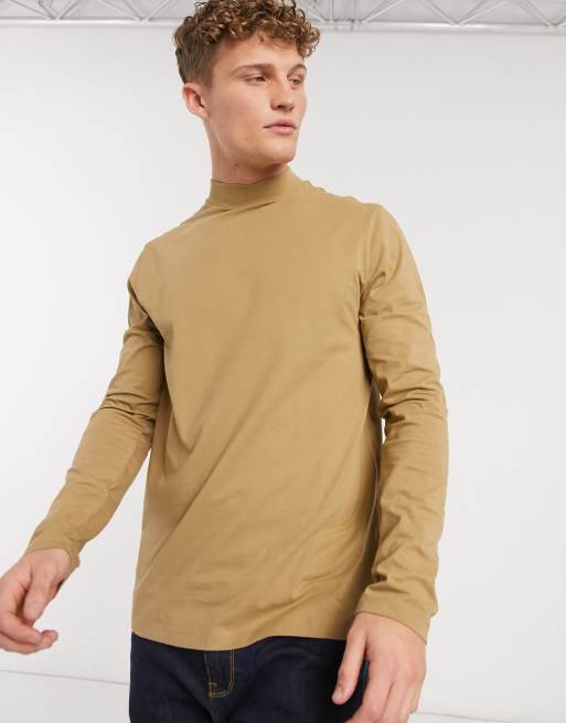 Tan long 2025 sleeve turtleneck