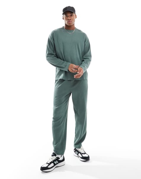 New Look long sleeve waffle set in khaki - view 1