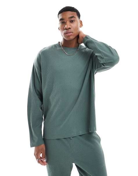 New Look long sleeve waffle t-shirt co-ord in khaki