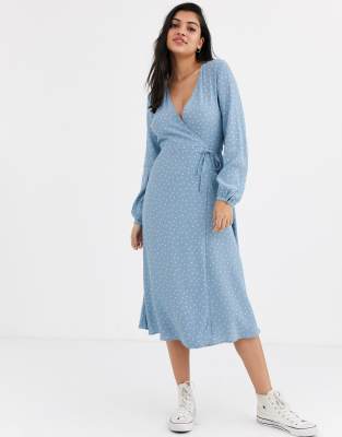 blue spot wrap dress