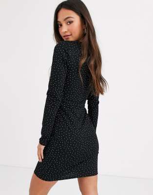 polka dot wrap mini dress