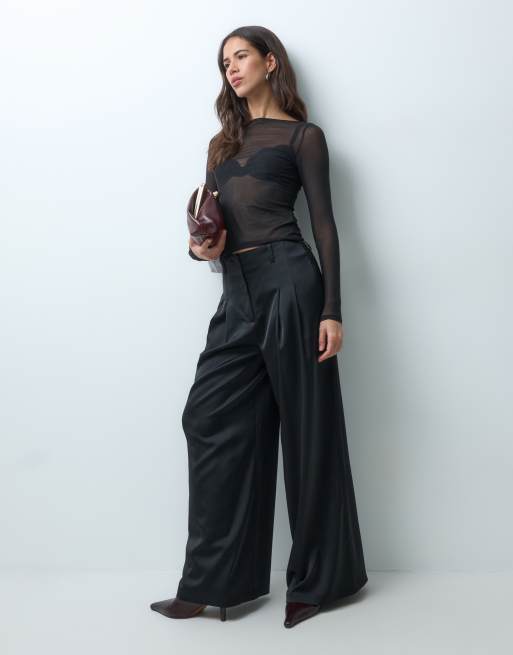 New Look long sleeved mesh top in black, 2 of 4