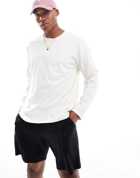 New Look long sleeved oversized pocket t-shirt in off white - view 1