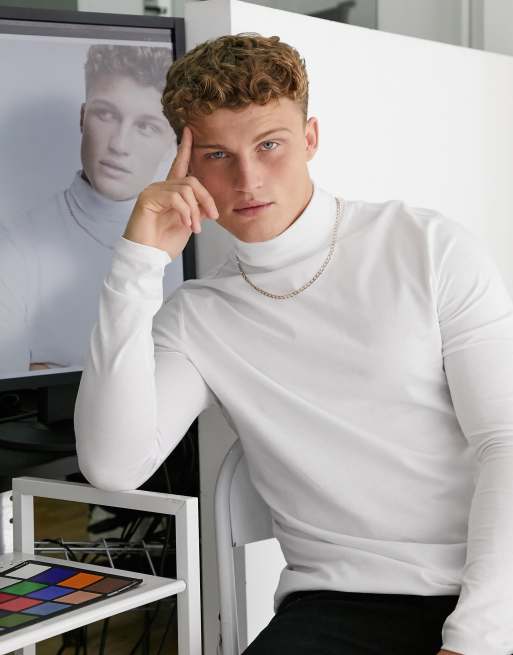 New Look long - T-shirt met lange mouwen en col in wit