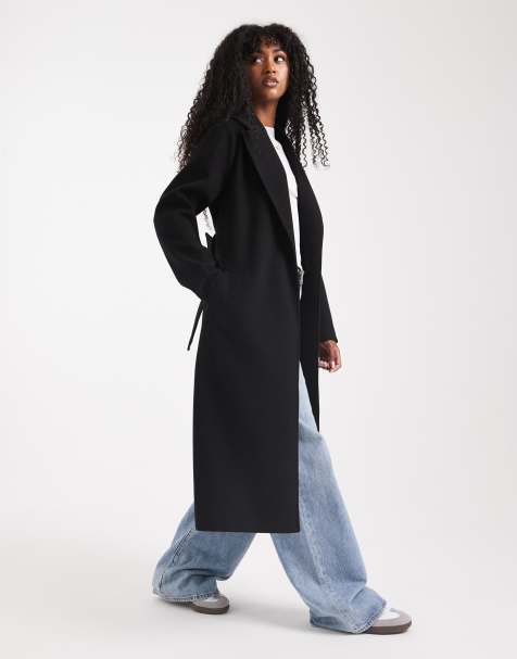 New Look longline belted coat in black - view 1