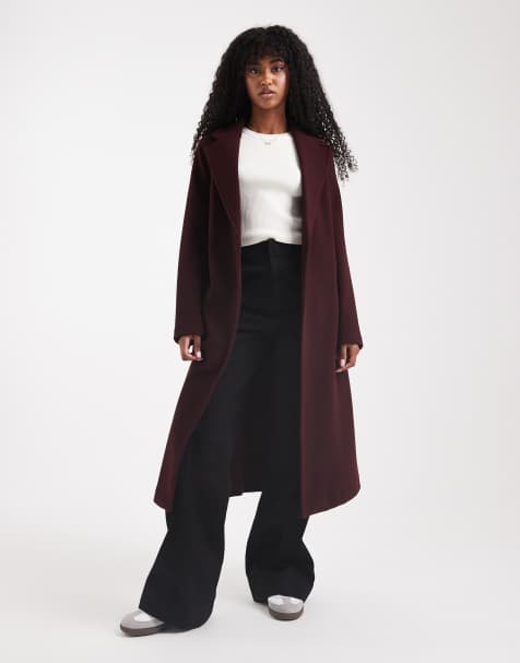 New Look longline belted coat in burgundy - view 1