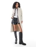 [New Look] New Look longline belted coat in cream-Neutral 14 14 - Oatmeal