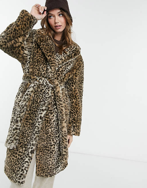 New Look Longline Belted Faux Fur Coat, Animal Faux Fur Coat Next