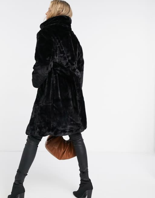 New look black outlet faux fur longline coat