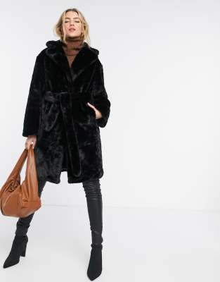 new look faux fur longline coat