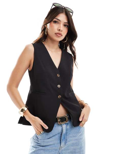 New Look longline button down waistcoat in black - view 1