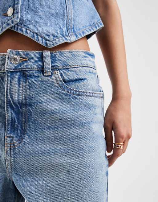 New Look longline denim shorts in blue, 3 of 5