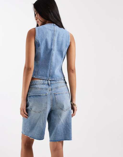 New Look longline denim shorts in blue, 4 of 5