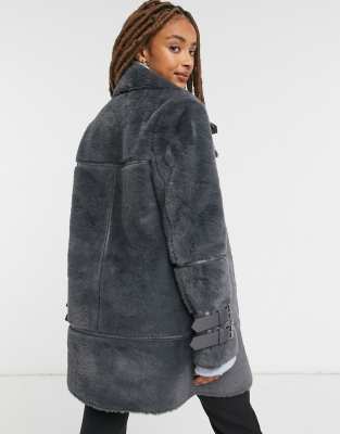 dark grey faux fur coat