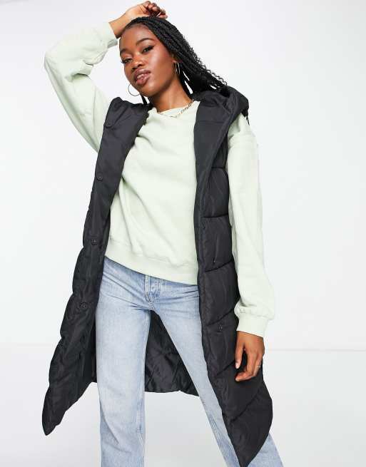 New Look longline hooded quilted gilet in black