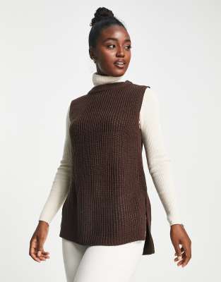 New Look Longline Knit Sweater Vest In Brown ModeSens